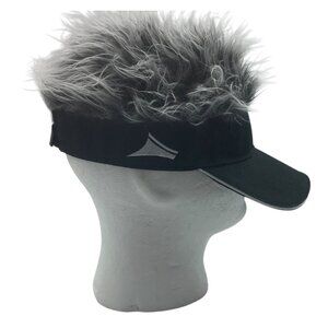 FlairHair Gray Faux Hair Black Adjustable Visor Hat Cotton Blend One Size